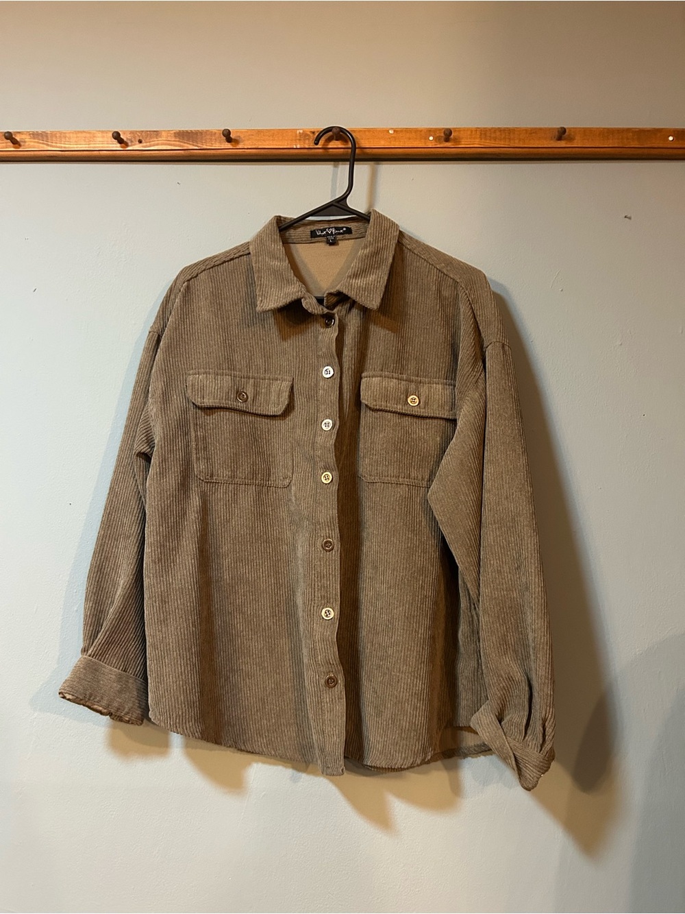Corduroy Button-Up Shirt Jacket in Forest Green